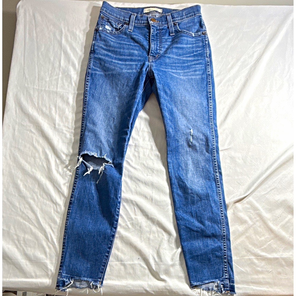 Madewell 10 High-Rise Skinny Jeans Blue Medium Wash Distressed 25P Petite